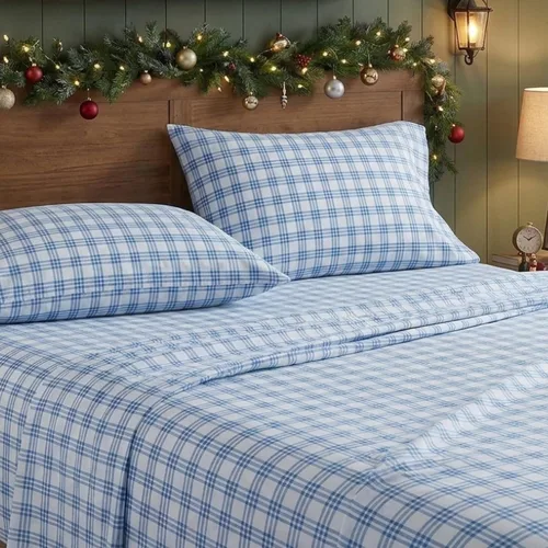 Vista 4 de Eddie Bauer - Sábanas de cama individual, juego de ropa de cama de franela de algodón con funda de almohada a juego, cepilladas para mayor suavidad
