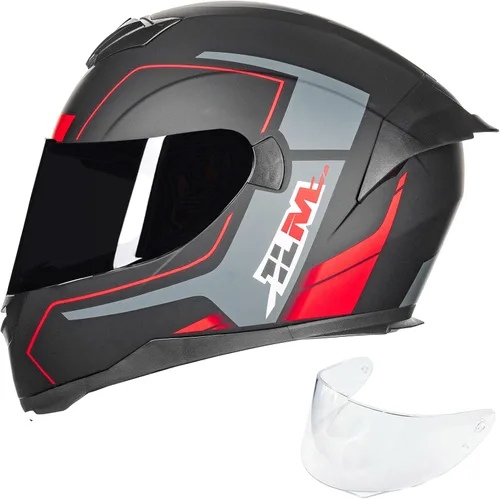 Vista 8 de ILM Casco de Motocicleta de Cara Completa para Motocross y Street Bike Certificado DOT 2 Viseras Modelo-317 (Negro Brillante, S)