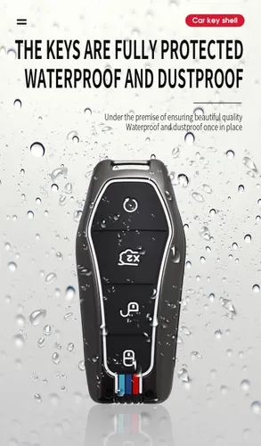 Vista 5 de Funda para llavero de aleación de zinc con llavero para BYD Han Ev Tang Dm 4 botones Funda protectora para llave de coche Un llavero-Negro