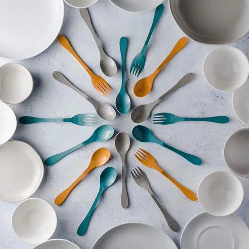 Vista 5 de Knork Eco Togo Ware - Paquete de almuerzo reutilizable de bambú astrik ecológico a base de plantas, azul, naranja, gris