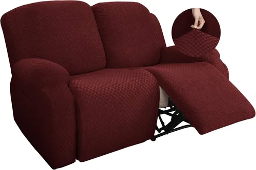 Vista 40 de YEMYHOM Funda elástica de 4 piezas para silla reclinable de jacquard con bolsillo lateral, antideslizante, ajustable, protector de muebles con parte