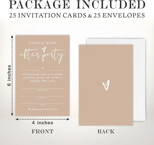 Vista 2 de TPYEN Invitaciones de fiesta Happily Ever After, invitación de fiesta de recepción de boda minimalista marrón, celebración para novia y novio