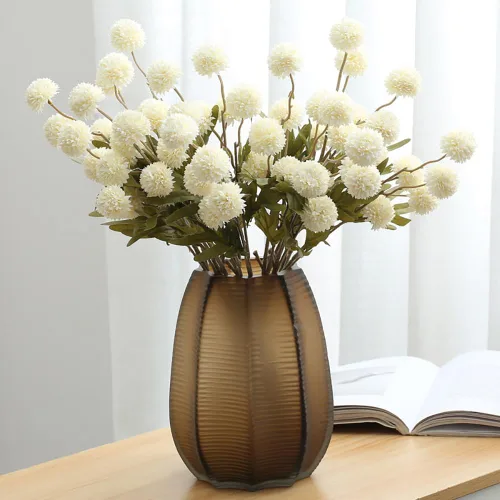 Vista 7 de BEAYFILY - Flores artificiales de pompón beige, 8 tallos de seda sintética, mini crisanto, bolas de flores falsas a granel para manualidades