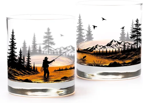 Vista 11 de Juego de vasos de whisky de paisaje de playa Black Lantern Juego de 2 vasos estilo antiguo de 11 oz Vasos de cóctel con base pesada en caja