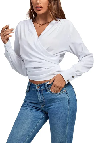 Vista 4 de LYANER Blusa de manga larga con cuello en V para mujer