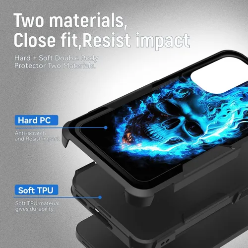 Vista 443 de Funda para Galaxy A14 5G, resistente de doble capa híbrida de policarbonato duro, goma suave, a prueba de golpes, funda protectora resistente