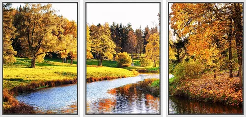 Vista 25 de SIGNWIN Lienzo enmarcado para pared, juego de arte nublado de tormenta, cielo, bosque otoñal, árboles, rústico, naturaleza, fotografía, realismo