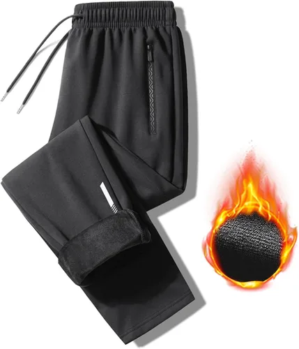 Vista 2 de oelaio Pantalones deportivos con forro polar para hombre, pantalones rectos sueltos grandes y altos, pantalones térmicos de forro polar para hombre