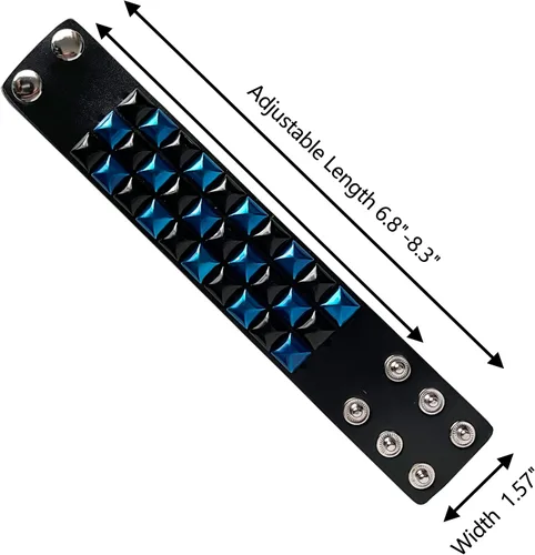 Vista 2 de Pulsera de cuero con remaches de pirámide de 3 hileras, pulsera de joyería punk de cuero