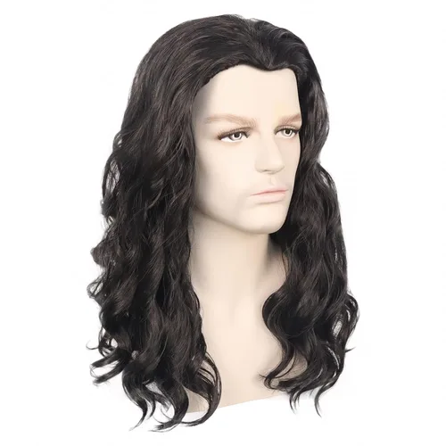 Vista 4 de Peluca negra para hombre, estilo hippie, larga, ondulada, de los Negro