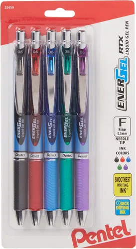 Vista 3 de Pentel EnerGel RTX - Bolígrafo de gel líquido retráctil, punta fina de 0.5 mm, punta de metal, tinta de colores surtidos, paquete de 5