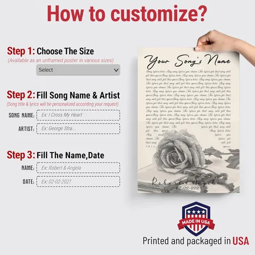Vista 2 de H-DEWALL póster personalizable con letra de tu canción favorita y foto, lienzo inspirador con marco, arte de pared, regalo romántico para mujer
