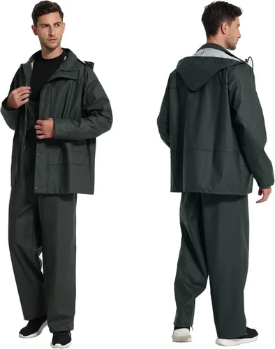 Vista 2 de Men's Workwear PRO Rain Suit - Waterproof Jacket and Bib Pants 3-piece Set for Ultimate Safety and Comfort