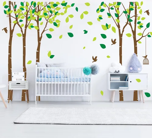 Vista 7 de luckkyy Calcomanía para pared, Gran Familia de cinco Árboles con pájaros y jaulas, para habitación familiar, arte decoración.