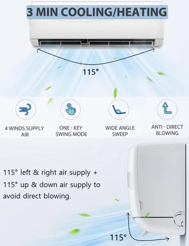 Vista 7 de SIMOE Mini sistema de aire acondicionado dividido y calefacción, 18000BTU, unidad de CA sin conductos montada en la pared 19 SEER con bomba de calor