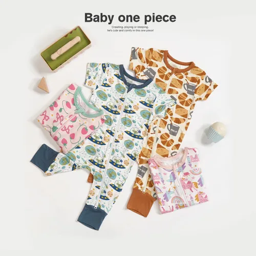 Vista 7 de Teach Leanbh Pijama de viscosa de bambú unisex para niños pequeños Azul Blanco/Cocodrilo