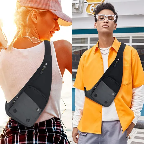 Vista 2 de Qidelong Bolso bandolera para hombres y mujeres, delgado bolso de bolsillo personal, mochila de hombro en el pecho, mochila casual, riñonera de viaje