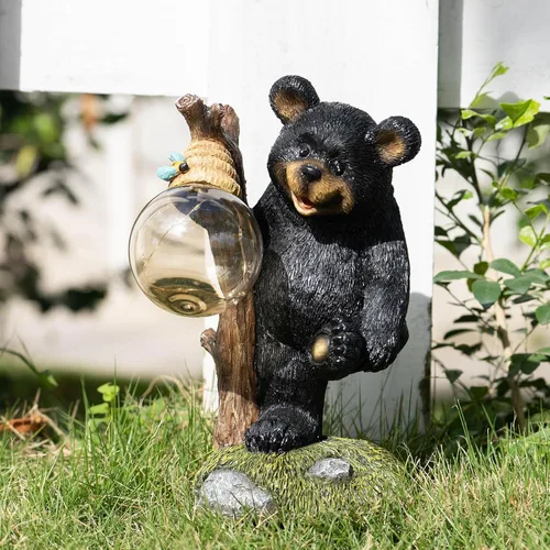 Vista 2 de Suyorpe Estatuas de jardín con luz decorativa de oso, estatua solar de oso exterior, decoración de jardín de animales, decoración divertida