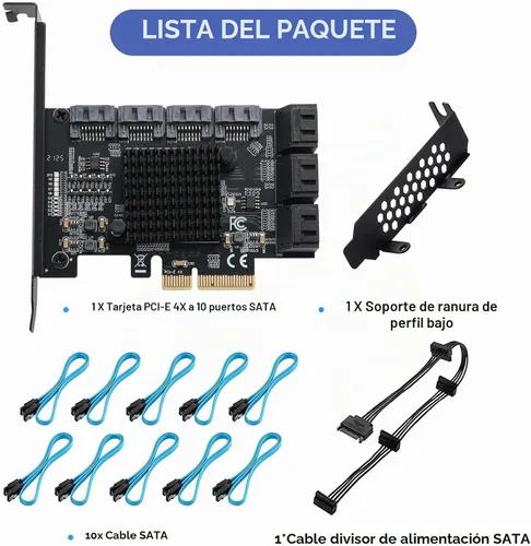 Vista 7 de Tarjeta PCI Express a SATA 3.0 de 2X 10 Puertos, Tarjeta de Expansión PCI Express a SATA III de 6Gbps, Chips ASM1166+JMB575 10SATA-4X