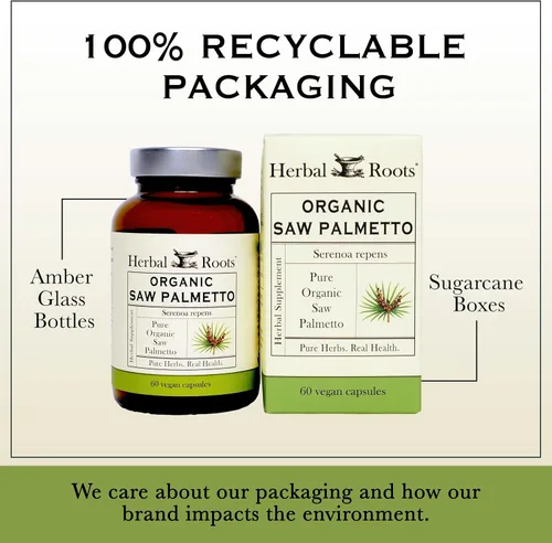 Vista 5 de Herbal Roots Cápsulas orgánicas de palma enana americana 1,000 mg por porción 60 cápsulas veganas orgánicas