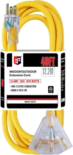 Vista 23 de EP Cable de extensión de 3 pies, 12/3 SJTW 3 tomas de corriente eléctrica Negro