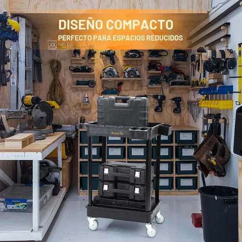 Vista 5 de ELAFROS Carrito Utilitario de 2 Estantes para Trabajo Pesado, 28 x 19 pulgadas, capacidad de 330 libras, plástico industrial, ruedas giratorias