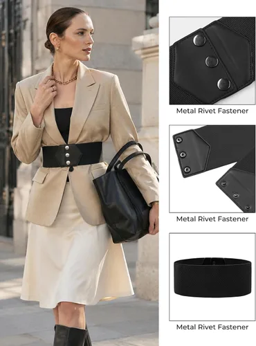Vista 2 de GRACE KARIN Cinturón con botón de presión para mujer, cinturón elástico ancho para corsé, para vestido, con cintura elástica estirable Negro