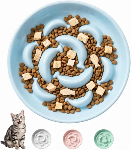 Vista 17 de Cuenco de cerámica del gato del alimentador lento, 6,3" alimentador Cuenco rosa pastel