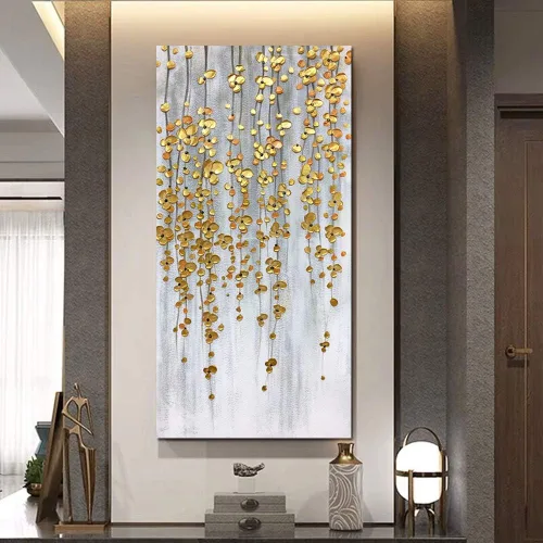 Vista 6 de Yotree Pinturas, 24x48 Pulgadas De Pintura Al Óleo De La Mano De Pintura De Plata De Oro Flores Pinturas 3D Pintado A Mano Sobre Lienzo Abstracto
