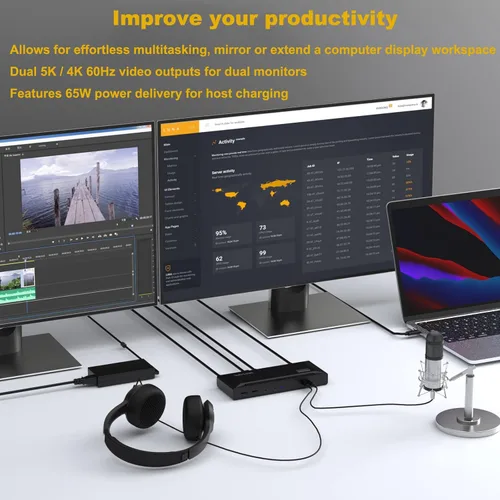 Vista 3 de WAVLINK Estación de acoplamiento universal USB C para laptop, monitores duales 5K/4K a 60Hz con carga de host de 65 W para Thunderbolt 4/3, USB-C