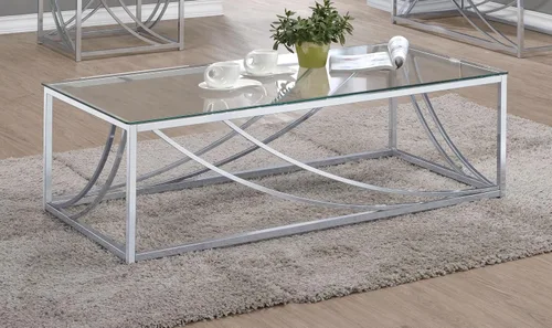 Vista 2 de Coaster Home Furnishings Lille - Mesa auxiliar rectangular con parte superior de vidrio transparente, base cromada y detalles curvos - Sala de estar