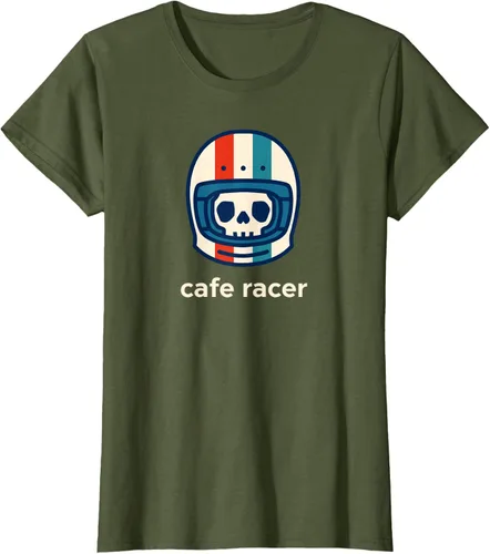 Vista 60 de Cafe Racer Moda Simple Casco Diseño Motocicleta Camiseta Negro