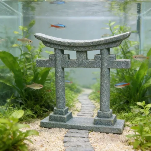 Vista 5 de livelyfish Decoración de pecera de puerta sintoísta japonesa Torii, estatua asiática de acuario, estatua asiática, santuario de Japón, puente