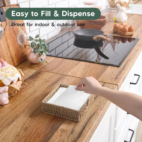 Vista 4 de Servilletero para mesa, servilleteros de cuerda de papel tejida para servilletas de papel, servilleteros de mimbre para mesa de cocina, decoración