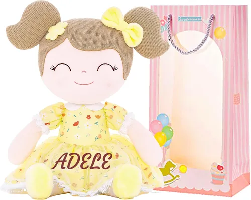 Vista 10 de Gloveleya Muñeca rizada personalizada con tu nombre – Bonita muñeca de felpa suave rosa personalizada para niñas, regalo personalizado