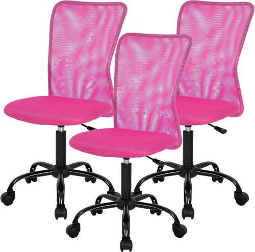 Vista 24 de FDW Silla de oficina en casa, silla de escritorio de malla con respaldo medio, sin brazos, ergonómica, giratoria, soporte de espalda, ajustable