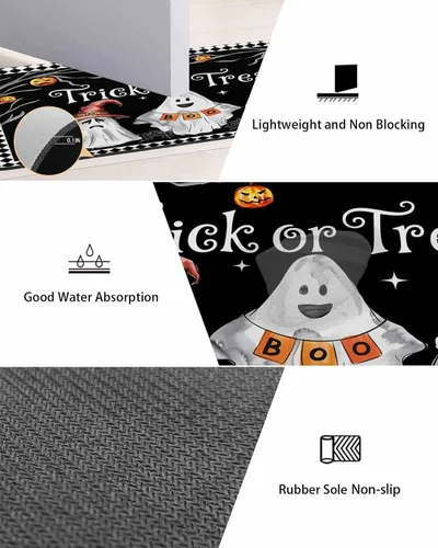 Vista 3 de Tapete de baño de Halloween para bañera, antideslizante, de secado rápido y absorbente, tierra de diatomeas, fregadero, dormitorio, cocina, lavable