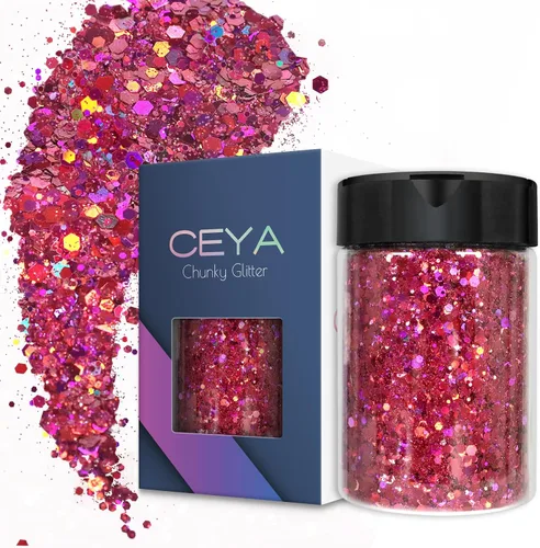 Vista 22 de Ceya Brillantina gruesa holográfica, 1 libra/16 onzas, oro diamante a granel, purpurina mixta gruesa y fina embotellada con lentejuelas metálicas