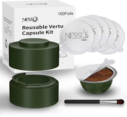 Vista 7 de Kit Reutilizable Nessus para Cápsulas Nespresso Vertuo, Reutiliza Cápsulas de Café Antiguas para Nespresso Vertuo: 100 Piezas de Tapa de Aluminio