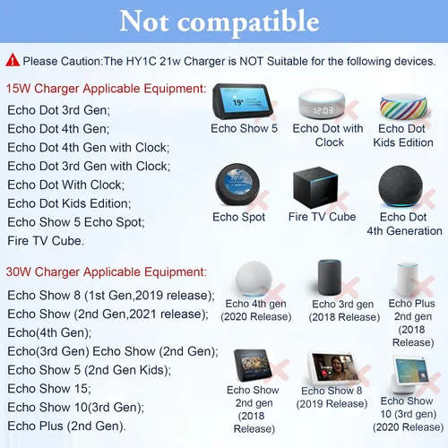 Vista 4 de Dapter de fuente de alimentación de 21 W para Amazon Alexa Echo de 1ª y 2ª generación, Echo Show 1ª generación, Echo Show 5 (3ª generación), Echo