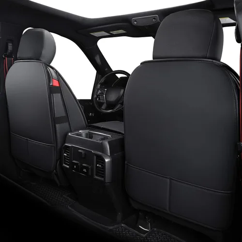 Vista 4 de LUCKYMAN CLUB Juego completo de fundas de asiento F150 Q7, para Ford F150 2015-2023 y F250 F350 F450 2017-2023 (juego completo, negro)