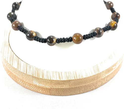 Vista 3 de Multi ojo de tigre cuentas de color negro cuerda ajustable pulsera de color de Hilo negro múltiples Piedras de Ojo de Tigre