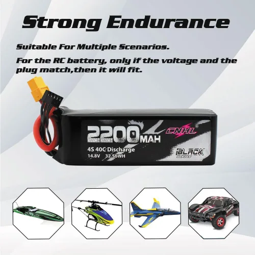 Vista 5 de CNHL Batería Lipo de 2200 mAh 4S 40C 14.8V batería lipo con XT60 para avión RC RC Quadcopter RC Evader BX Car Truggy Truck Boat (2 paquetes)
