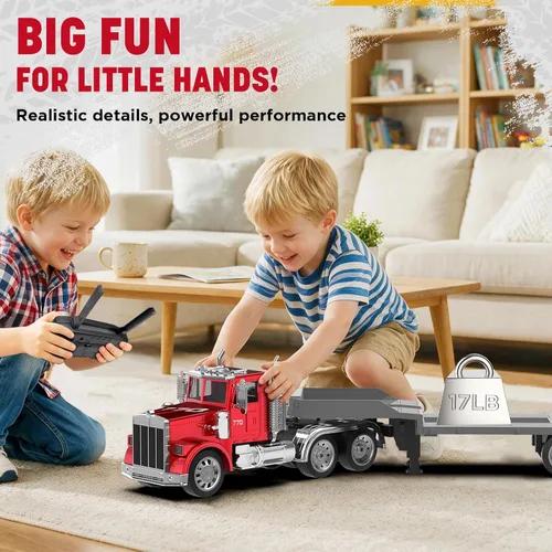Vista 10 de KIDMARKT Camión semirremolque RC gigante de 39.6 pulgadas y 16 canales Verde/Rojo
