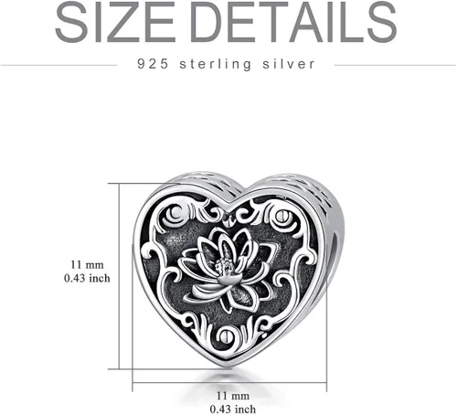 Vista 2 de PEIMKO Dije personalizado de plata de ley con diseño de corazón de flor de nacimiento y corazón de flor de nacimiento, pulsera de serpiente, regalo
