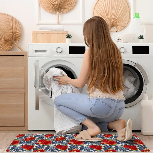 Vista 6 de Mloabuc® Juego de 2 Tapetes de Cocina con Diseño de Flores Estilo Granja Anti Fatiga Impermeables Resistentes a las Manchas Alfombra de Piso