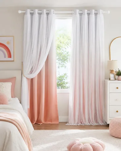 Vista 16 de PONY DANCE Cortinas para Sala de Estar - Cortinas Opacas Gris Degradado con Superposición de Gasa Blanca Térmicamente Aisladas Mezcla y Combina