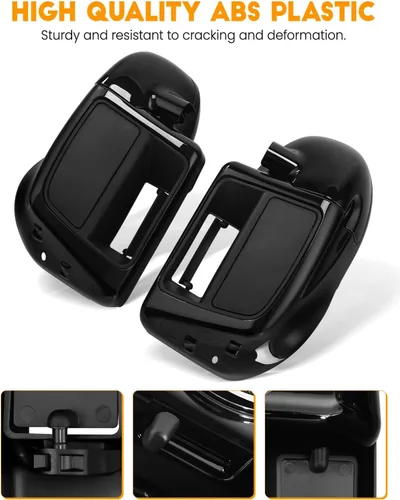 Vista 2 de XFMT Motorcycles Carenadura inferior ventilada en negro vívido para piernas con caja de altavoces y rejillas para Harley Touring enfriada por aire