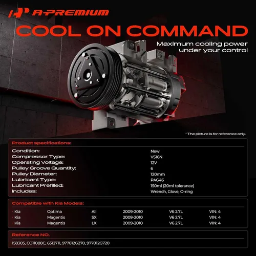 Vista 2 de A-Premium Compresor de aire acondicionado con embrague compatible con Kia