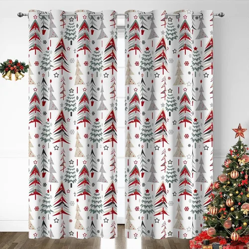 Vista 13 de Cortinas rojas de Navidad para sala de estar, juego de 2 paneles, cortinas de ventana de terciopelo rojo de 63 pulgadas de largo, cortinas